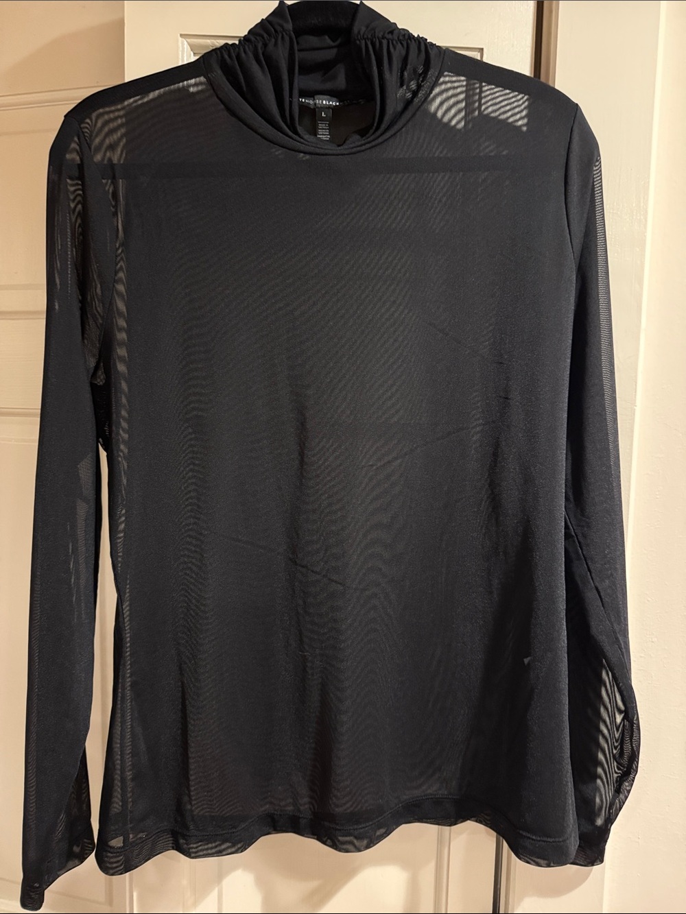 White House Black Market Black Sheer Long-Sleeve Turtleneck